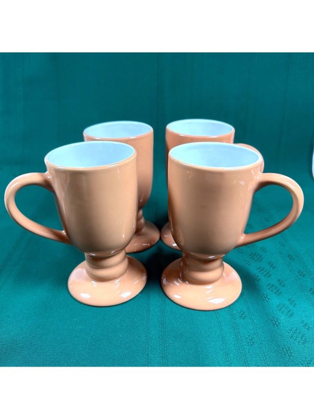 Vintage 80s Terracotta Footed Pedestal Coffee Mugs Set of 4 MCM Irish Coffee Cup
